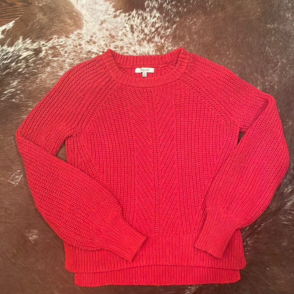 Madewell 100% Cotton Chunky Cable Knit Balloon Sleeves Size XS Red